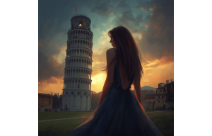 A woman contemplates Average cock size as she looks at the Leaning tower of Pisa. 800.601.6975